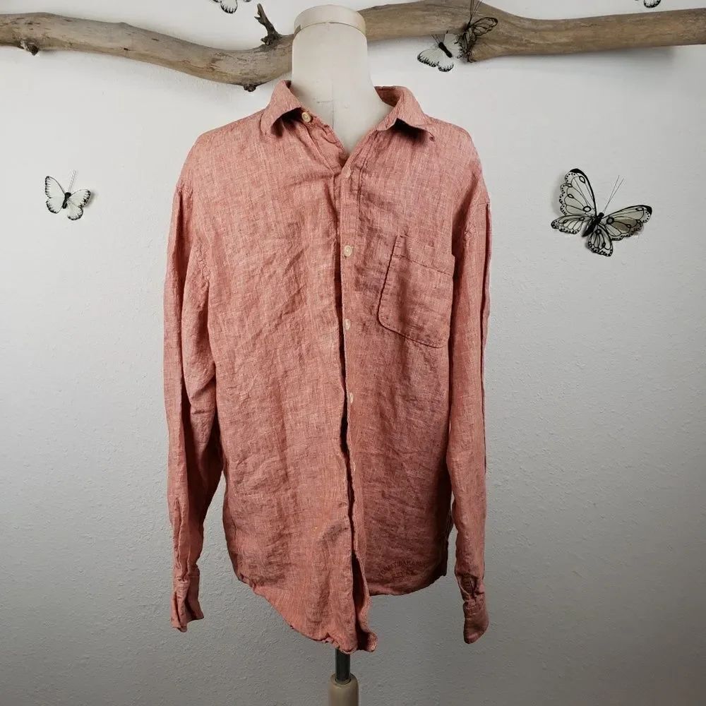 Tommy bahamas heathered linen orange button up